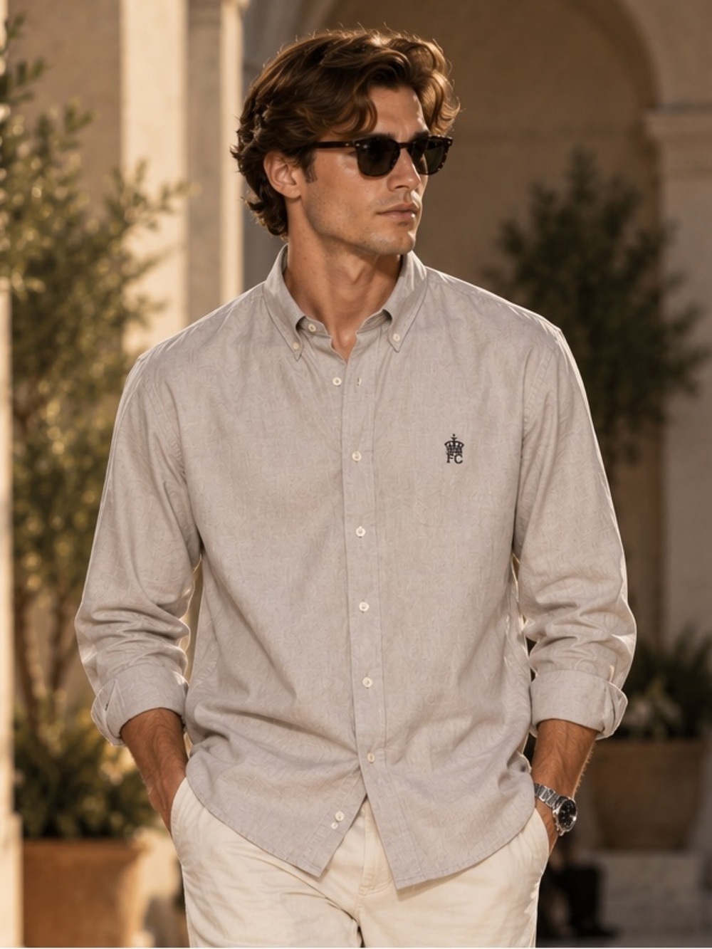 French Connection Men’s 100% Cotton Oxford Shirt Stone XL NWT